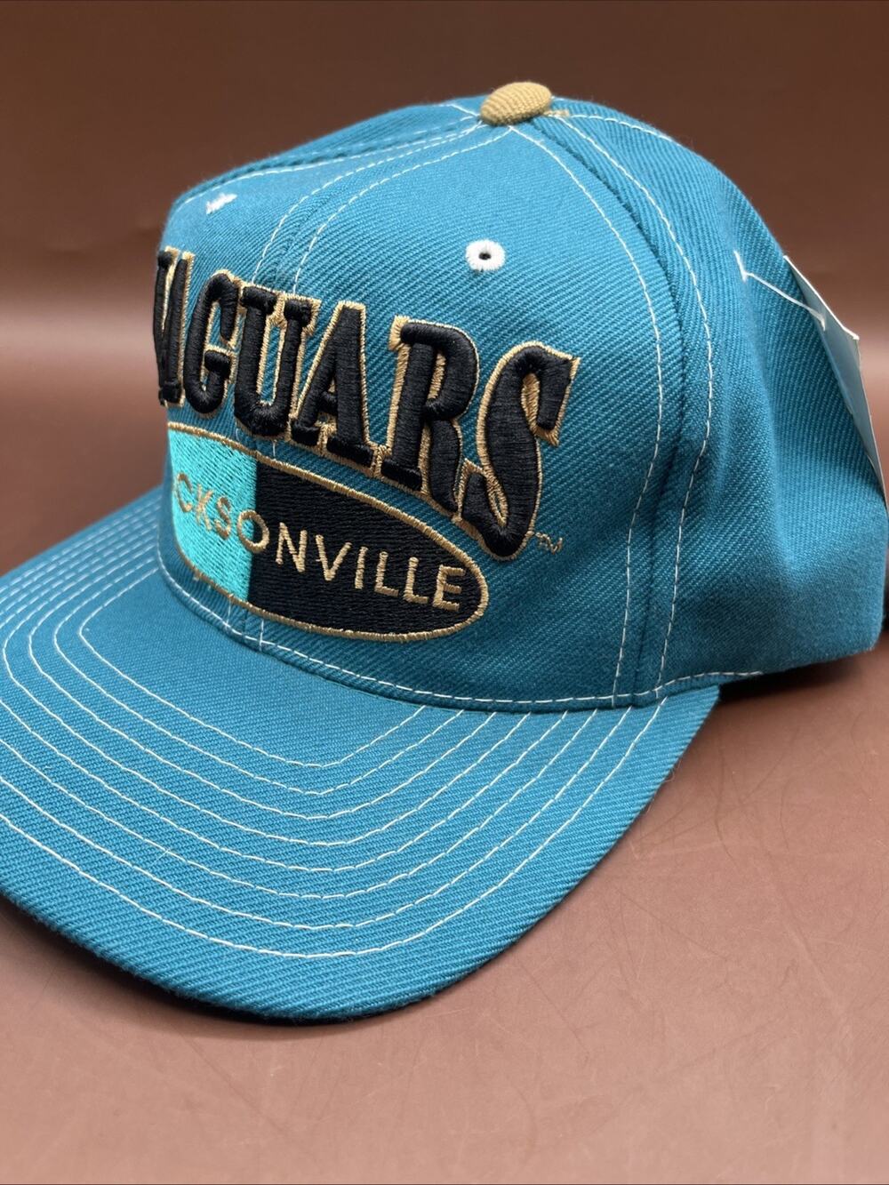Jacksonville Jaguars Banned Logo Vintage Snapback Hat NFL Drew Pearson Teal 90s